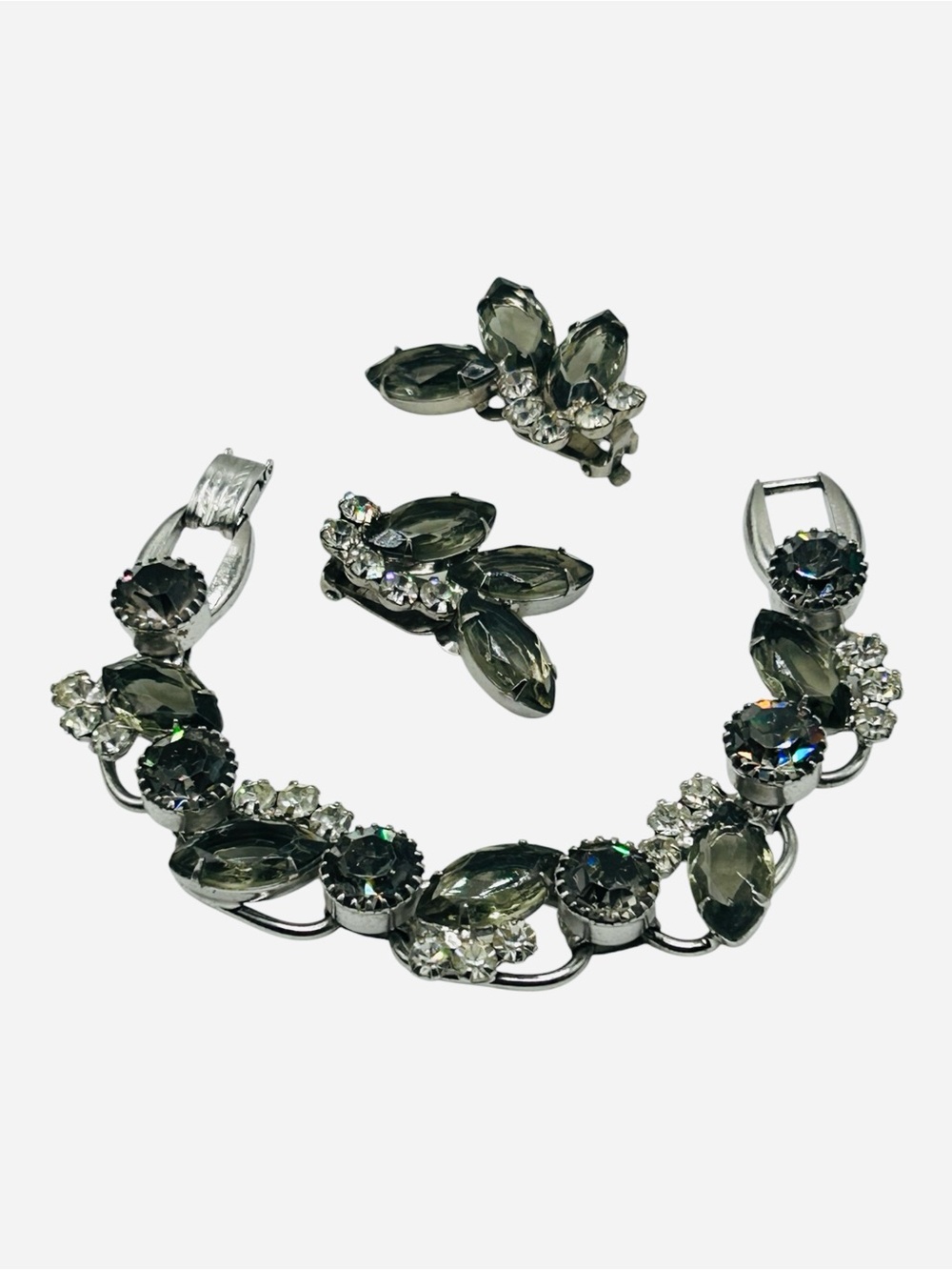 Fabulous Juliana D&E Black Diamond Bracelet Earring Set Silver Tone Metal - Picture 2 of 7